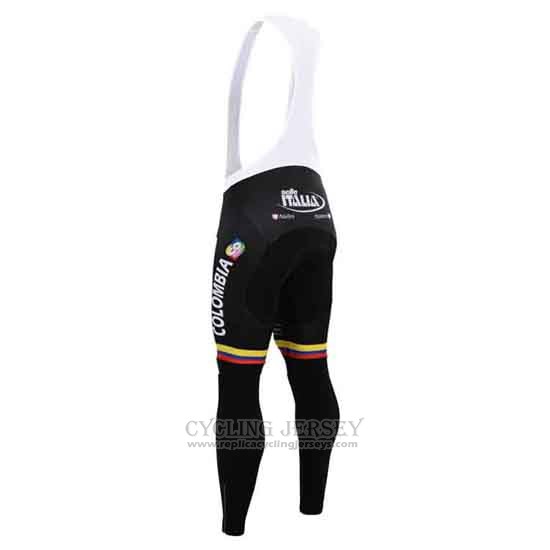 2015 Cycling Jersey Colombia Black and Yellow Long Sleeve and Bib Tight